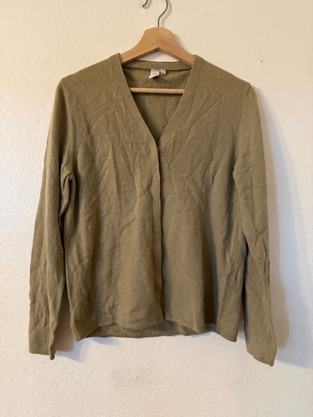 Anne Klein V-Neck Cashmere Cardigan in Sage Sz L AS IS